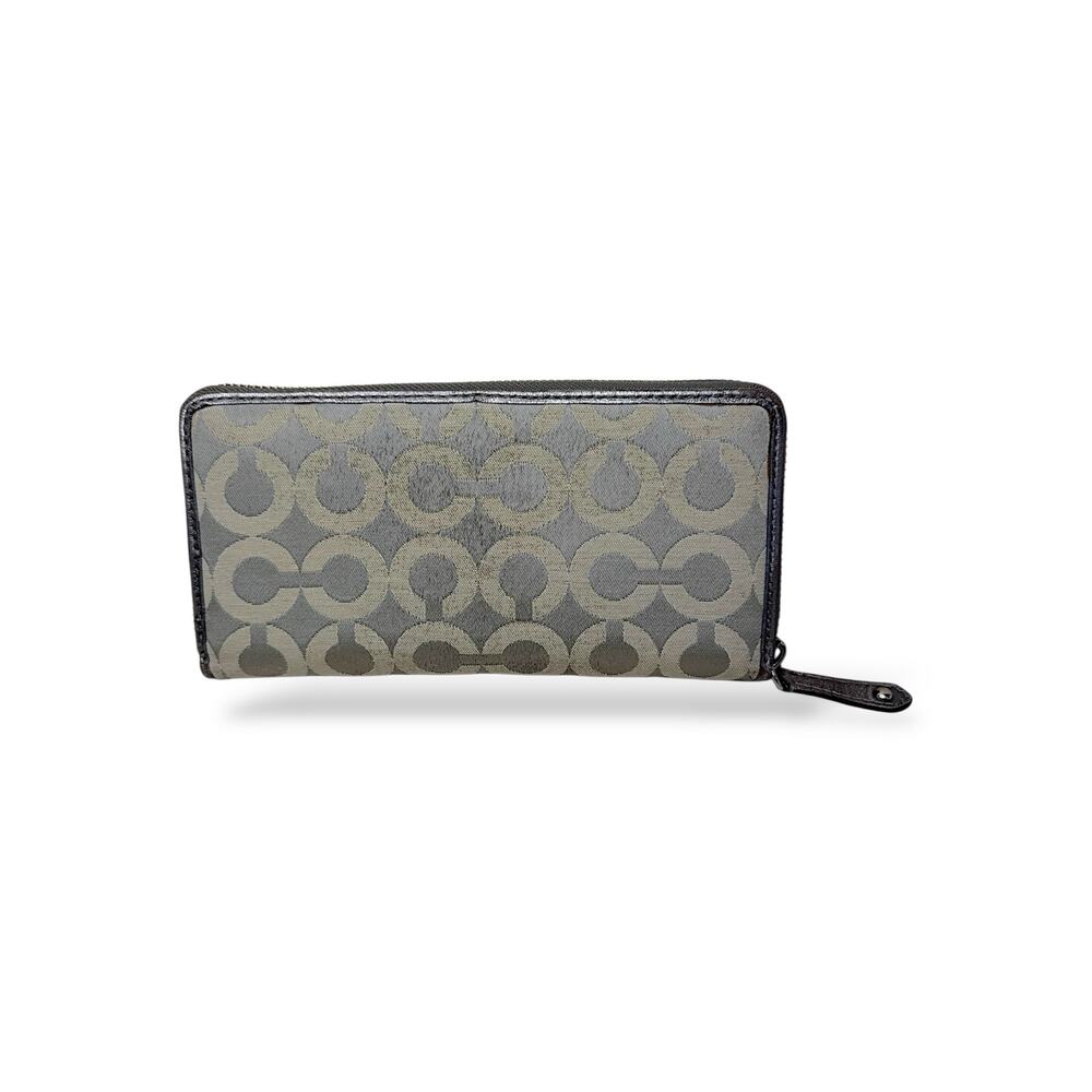 Coach Signature C Zip Around Accordion Wallet Gray Pewter Silver Horse& Carriage - Picture 2 of 10